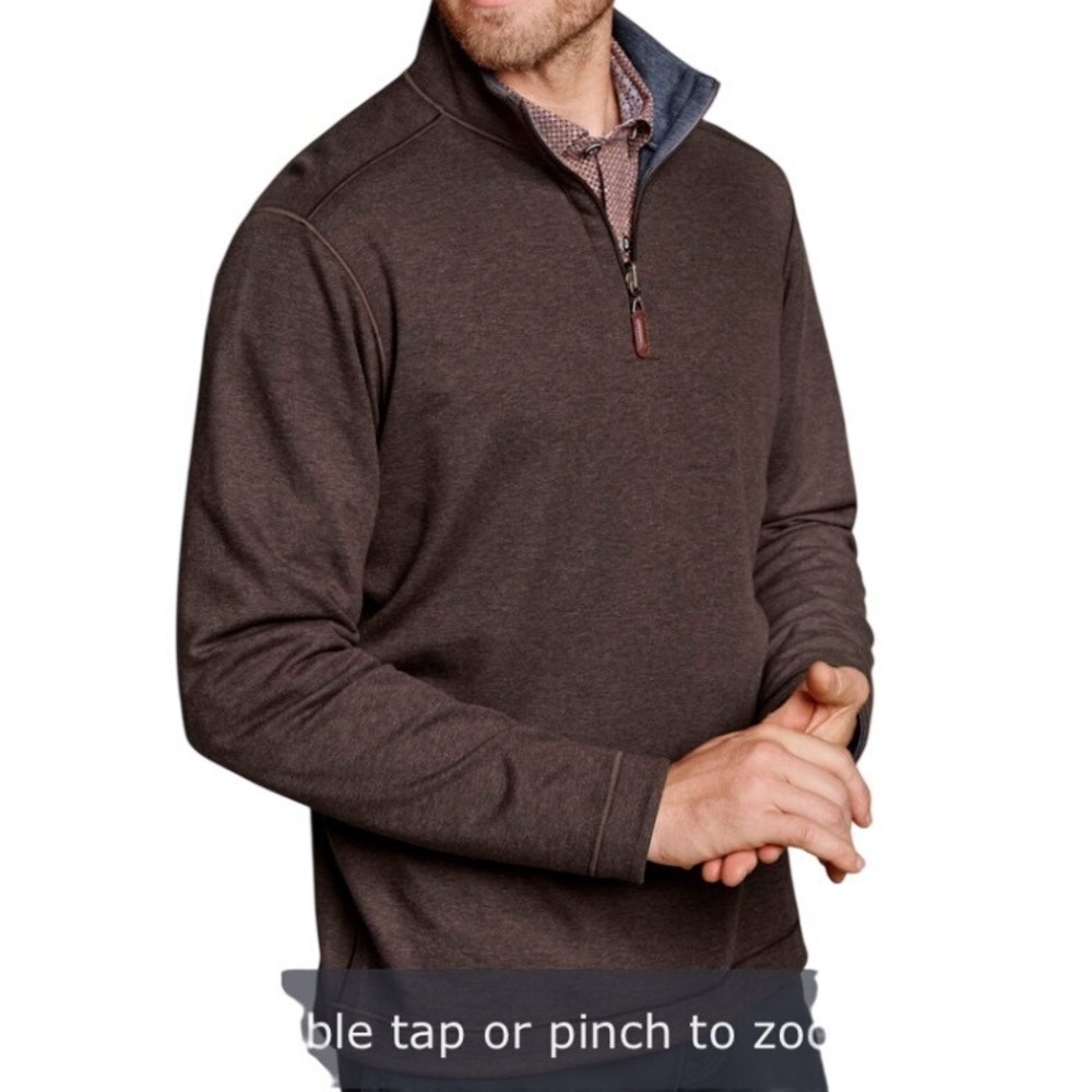 Johnston & Murphy Reversible Quarter Zip Pullover Mens L Blue Brown 74-4561